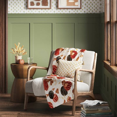  Pumpkin Printed Plush With Shearling Reverse Throw Blanket - Threshold™