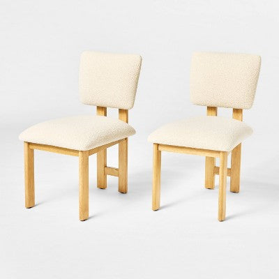  2pk Modern Upholstered Wood Dining Chair Cream - Threshold™ Designed With Studio McGee: Lacquered Rubberwood, Polyester Upholstery