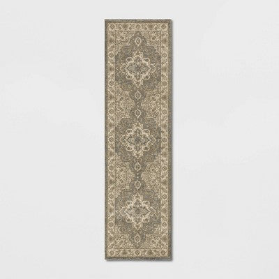  Medallion Jewel Boarder Persian Rug Cream/Gray - Threshold