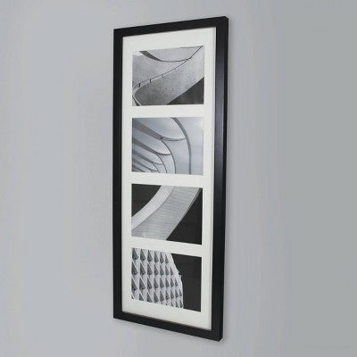  5" X 7" Thin Collage 4 Photos Frame Black - Threshold™: Modern Wall Decor, MDF Material, Glass Window