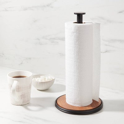  Wood Paper Towel Holder Black - Threshold™: Freestanding Kitchen Holder, Wood & Steel, 13" Height, Spot Clean