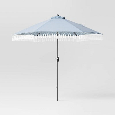  7.5'x7.5' Fringe Patio Market Umbrella - Black Pole