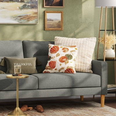  Thankful Embroidered Herringbone Lumbar Throw Pillow Dark Green - Threshold™