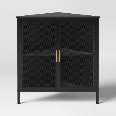  Mesh Corner Cabinet Black - Threshold™: Sleek Metal Storage With Golden Handles, V-Shaped Design