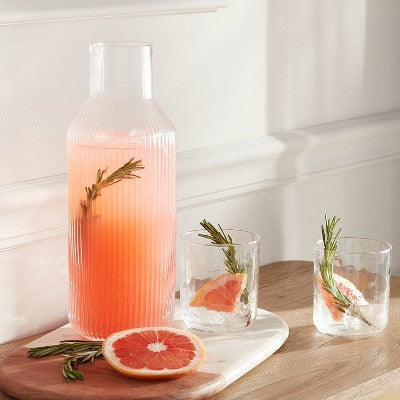  Ribbed Glass Carafe Clear - Threshold™: Dishwasher-Safe Beverage Server, 50oz Cold Drink Pitcher, Cadmium-Free Glass