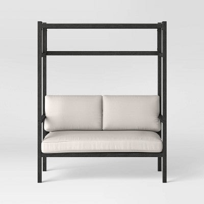  Ryegate 2pc 4' Mini Patio Daybed With Ottoman Weathered Teak - Threshold™