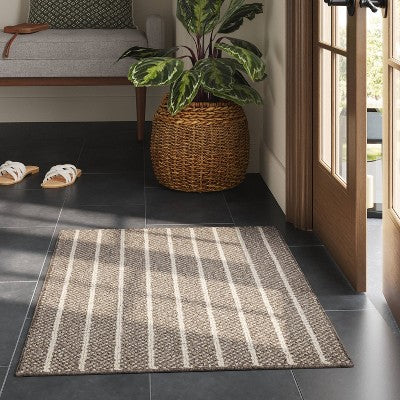  2'x3' Washable Striped Accent Rug Heathered Gray/Brown Almond - Threshold™
