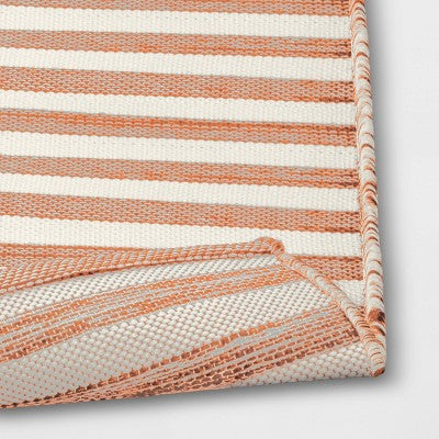  7'x10' Narrow Wornstripe Rectangular Woven Outdoor Area Rug Coral Orange - Threshold™
