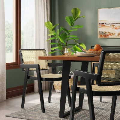  Wood Framed Woven Panel Dining Chair Black - Threshold™