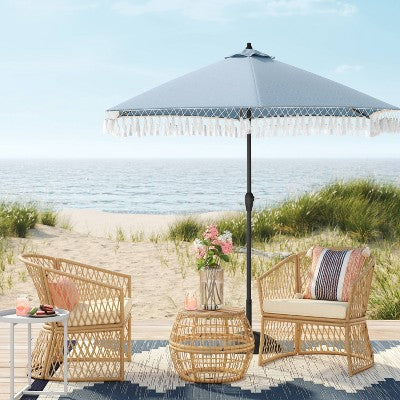  7.5'x7.5' Fringe Patio Market Umbrella - Black Pole