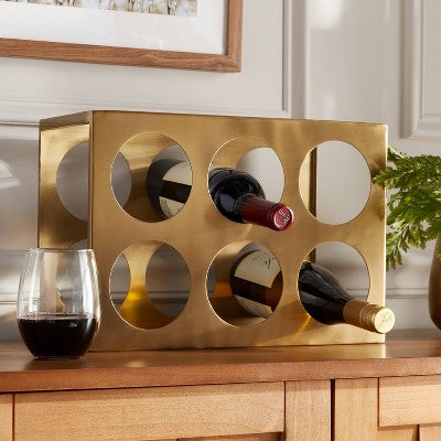  6 Bottles Delavan Collection Metal Stand Wine Rack Gold - Threshold™