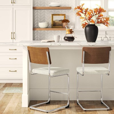  Cecilton Chrome Cantilever Counter Height Barstool Cream Boucle - Threshold™