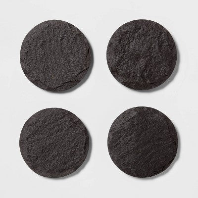  4pk Slate Coasters - Threshold™: Black Drink Coasters, Traditional Style, 4x4 Inch, Spot Clean