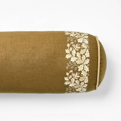  7"x18” Oak Leaf Printed Bolster With Piping Throw Pillow Olive - Threshold™ Designed With Studio McGee