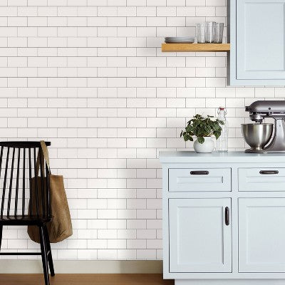  Subway Tile Peel & Stick Wallpaper White - Threshold™: Vinyl, Self-Adhesive, Stain-Resistant, Washable, 27.5 Sq Ft Coverage