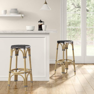  Perry Rattan Backless Woven Barstool Black/White - Threshold™