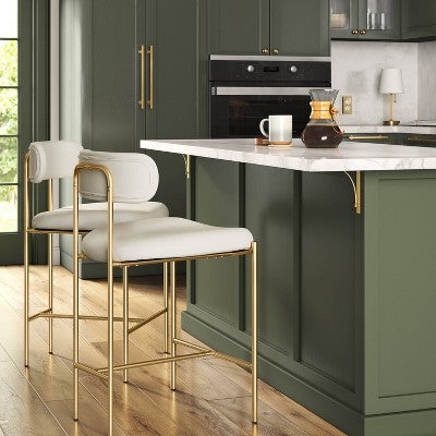  Orion Luxe Backed Counter Height Barstool With Brass Legs Gray Velvet - Threshold™