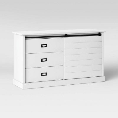  Southwick Farmhouse 3 Drawer/Shelf Dresser With Sliding Barn Door White - Threshold™