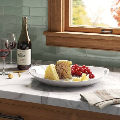 13"x18" Porcelain Oval Serving Platter White - Threshold™: Serveware With Handles, Microwave & Dishwasher-Safe