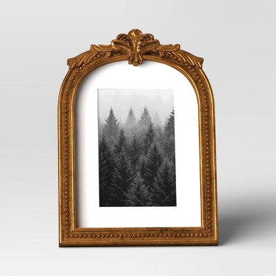  5"x7" Matted To 4"x6" Ornate Arch Table Frame Antique Brass - Threshold™