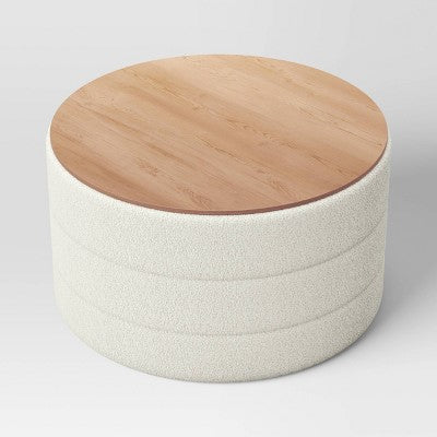  Tray Top Upholstered Storage Cocktail Boucle Ottoman Cream/White - Threshold™