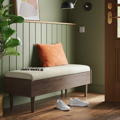  Wood Based Storage Bench Natural - Threshold™: Upholstered Entryway Ottoman With Armrest, Spot Clean