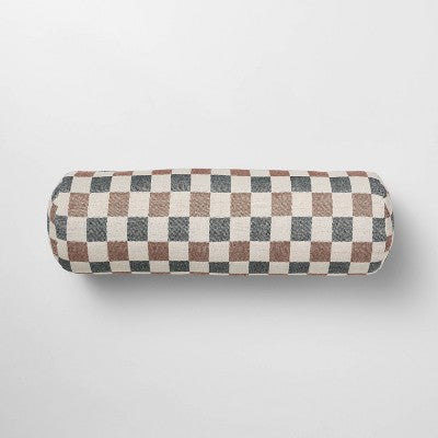  Bolster Woven Check Pillow Neutral/Navy/Burgundy - Threshold™ Designed With Studio McGee
