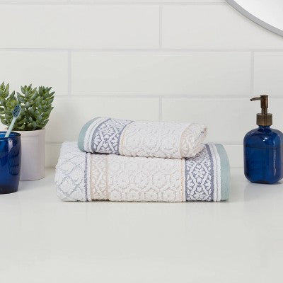  Pattern Filled Stripe Towel Blue - Threshold