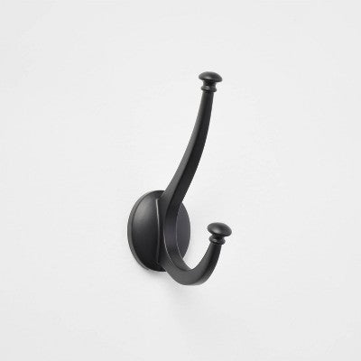  New Traditional Double Hook Matte Black - Threshold™: Wall Hook, Zinc Alloy, 15 Lb Capacity, Decorative Towel Hook