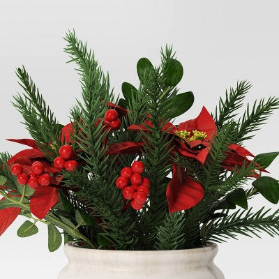  Artificial Plant Large Mixed Greenery And Poinsettia Arrangement - Threshold™