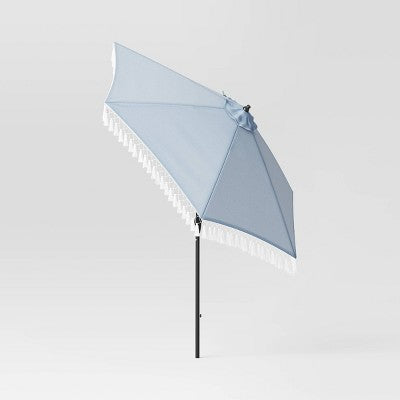  7.5'x7.5' Fringe Patio Market Umbrella - Black Pole