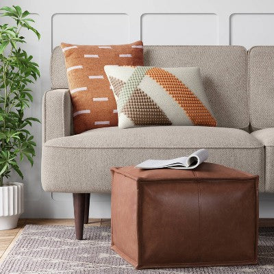  Earl Faux Leather French Seam Ottoman - Threshold™