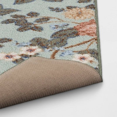  2'x3' Floral High Low Loop Accent Rug Green - Threshold™: Washable Entryway Throw, Indoor Skid-Resistant Rug