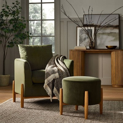 Elroy Round Velvet Ottoman With Wooden Legs - Threshold™ Designed With Studio McGee