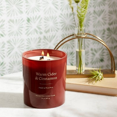  20oz Glass Woodwick Warm Cider & Cinnamon Candle - Threshold™