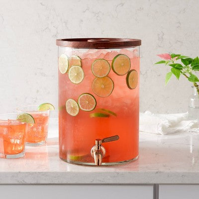  2gal Glass Modern Beverage Dispenser - Threshold™: Cold Drink Holder, 2 Gallon Capacity, Stainless Steel & Wood