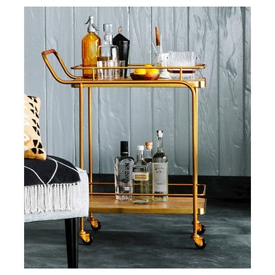  Metal, Wood, And Leather Bar Cart - Gold - Threshold™