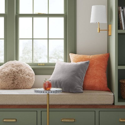  Washed Cotton Velvet Square Throw Pillow Gray - Threshold™: Indoor Use, Hidden Zipper, 18x18"