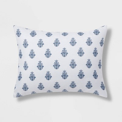  5pc Block Print With Border Comforter Bedding Set White/Blue - Threshold™