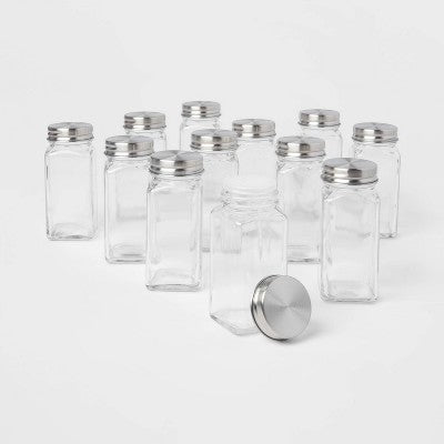  3oz 12pk Square Spice Jar Set - Threshold™: Glass Spice Jars With Lids, Traditional Style, Hand Wash, Clear, 3.5 Volume