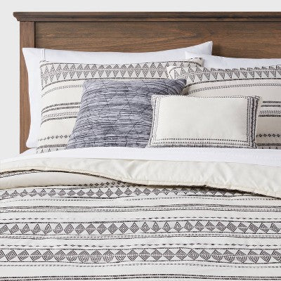  5pc Woven Diamond Stripe Comforter Set Cream/Black - Threshold™