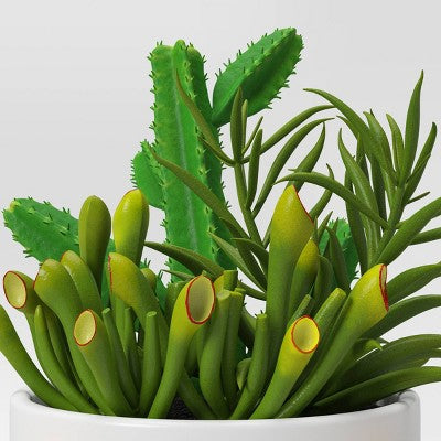  Artificial Succulent Wood Planter - Threshold™: Faux Greenery, Indoor Stoneware Pot Decor