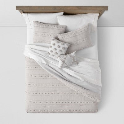  4pc Clipped Stripe Poms Comforter Bedding Set - Threshold™