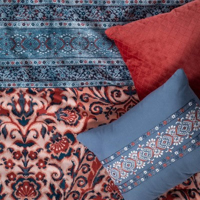  8pc Printed Paisley With Border Comforter Bedding Set Rose/Blue - Threshold™