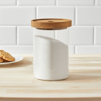  Medium Glass Storage Canister With Wood Lid - Threshold™: Clear Glass Jar With Lid, 48oz, Hand Wash