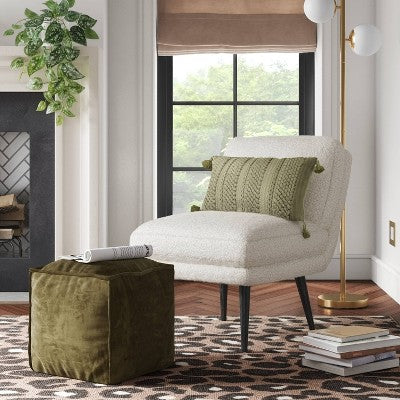  Costa Cotton Velvet Pouf With Removable Fill Olive Green - Threshold™