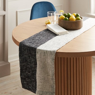  14" X 72" Textured Yarn Dye Colorblock Runner Black - Threshold™: Traditional Cotton Tablecloth, OEKO-TEX Certified