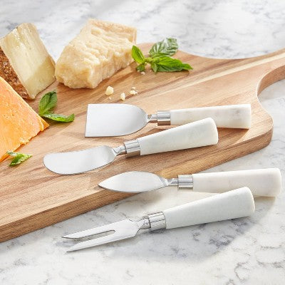  4pk Stainless Steel Cheese Knives Marble White - Threshold™