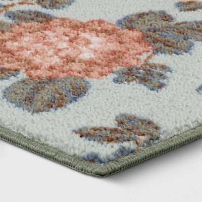  2'x3' Floral High Low Loop Accent Rug Green - Threshold™: Washable Entryway Throw, Indoor Skid-Resistant Rug