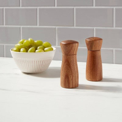  2pc Acacia Indented Salt Shaker & Pepper Grinder Set: Brown Spice Mills, 4.02" Height, 5" Width - Threshold™